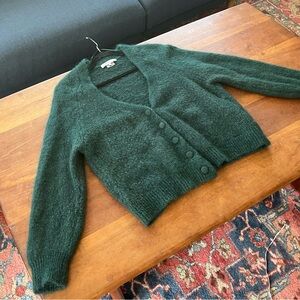 Cozy oversized Gerard Darel fuzzy emerald green cardigan, Women's s/m